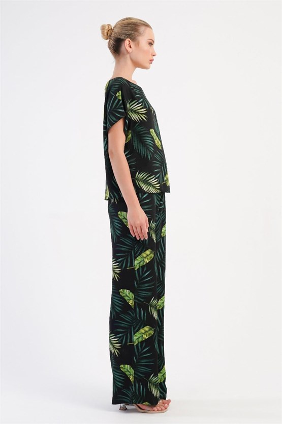 Mısırlı Kadın Viskon Desenli Pantolon Takımı Yeşil