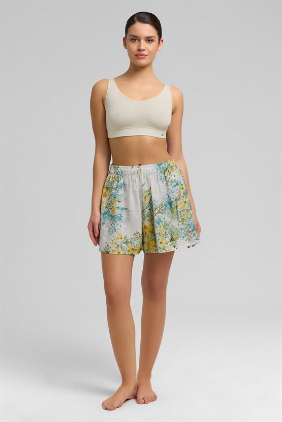 Mısırlı Kadın Viskon Dokuma Şort Askılı Takım Sarı