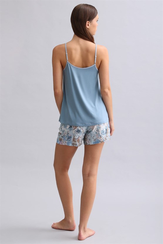 Mısırlı Kadın Viskon Dokuma Şort Mavi