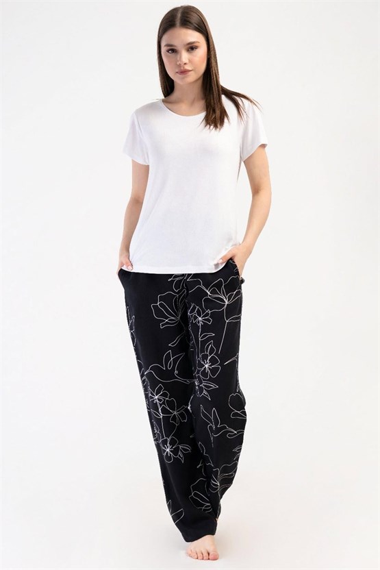Mısırlı Kadın Viskon Kısa Kollu Pijama Takımı Beyaz