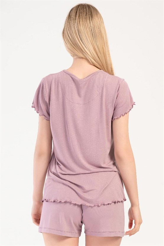 Mısırlı Kadın Viskon Kısa Kollu Şort Pijama Takımı Pembe
