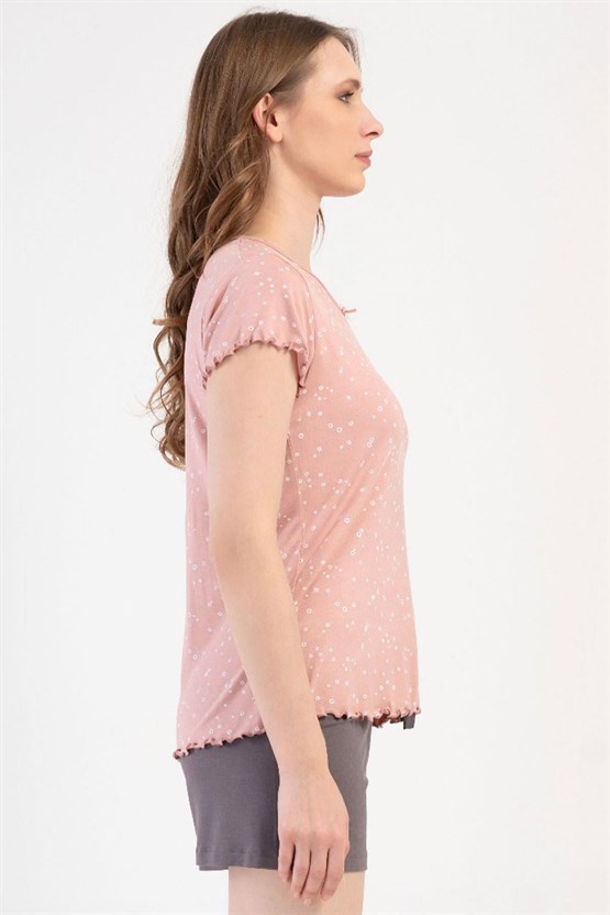 Mısırlı Kadın Viskon Kısa Kollu Şort Pijama Takımı Toz Pembe