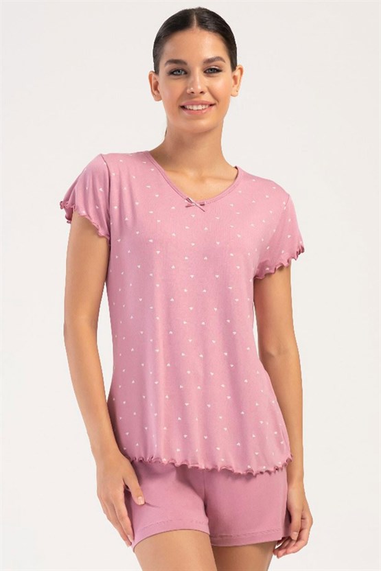 Mısırlı Kadın Viskon Kısa Kollu Şort Pijama Takımı Pembe