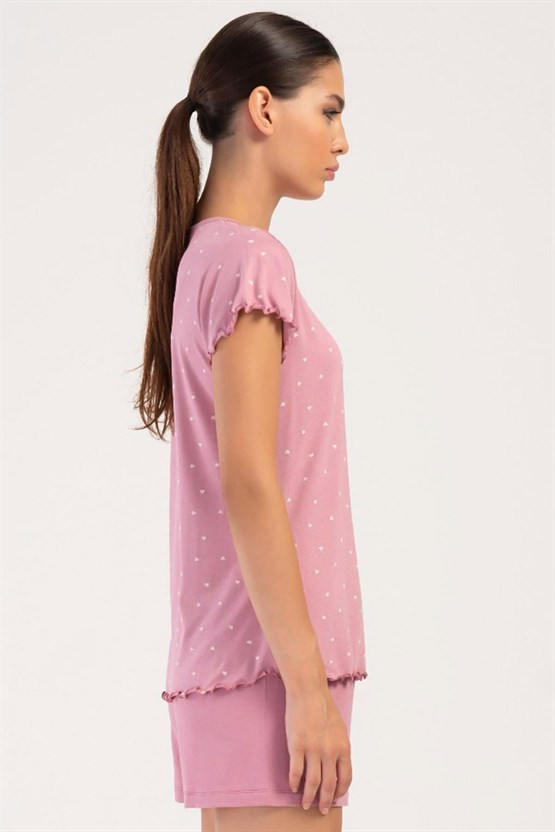 Mısırlı Kadın Viskon Kısa Kollu Şort Pijama Takımı Pembe