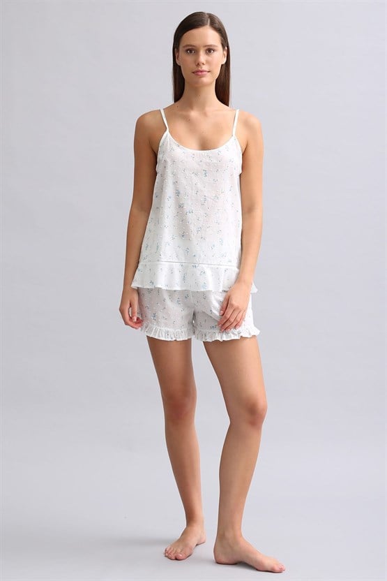 Mısırlı Kadın Vual İnce Askılı Atlet Beyaz