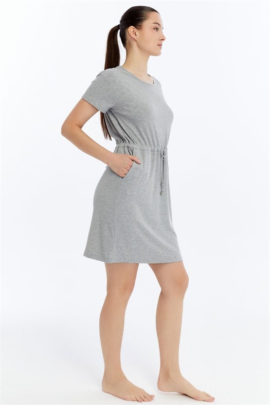 Mısırlı Kaşkorse Ribli Elbise Gri Melanj