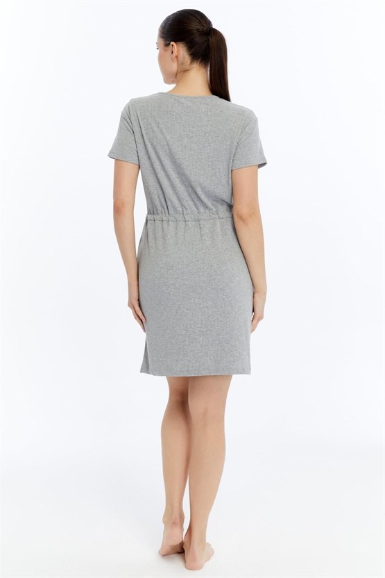 Mısırlı Kaşkorse Ribli Elbise Gri Melanj