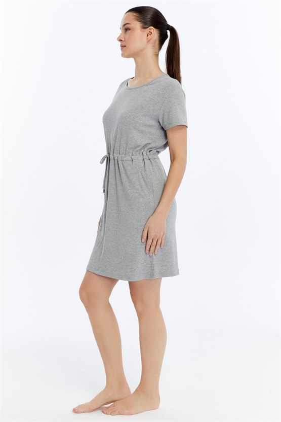 Mısırlı Kaşkorse Ribli Elbise Gri Melanj