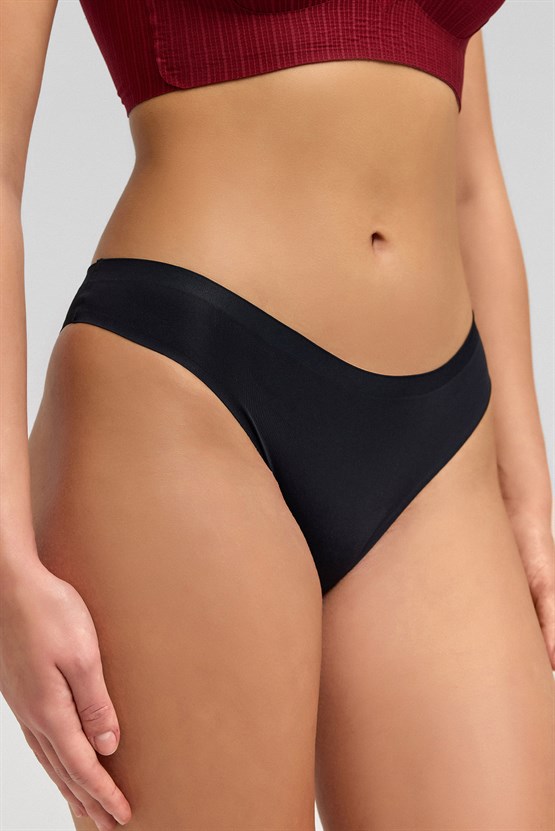 Mısırlı Lazer Kesim Dayanıklı Kenar Brazilian Külot Siyah