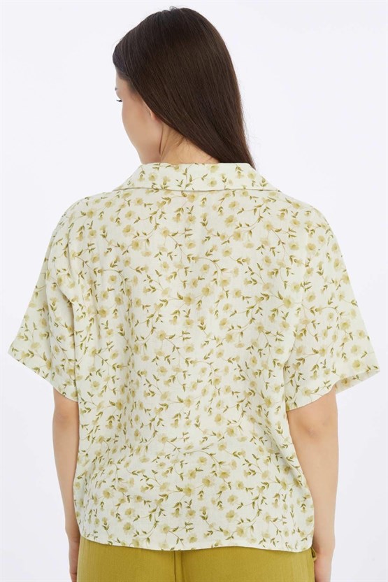 Mısırlı MÜSLİN Pamuklu Çiçekli Gömlek Yeşil