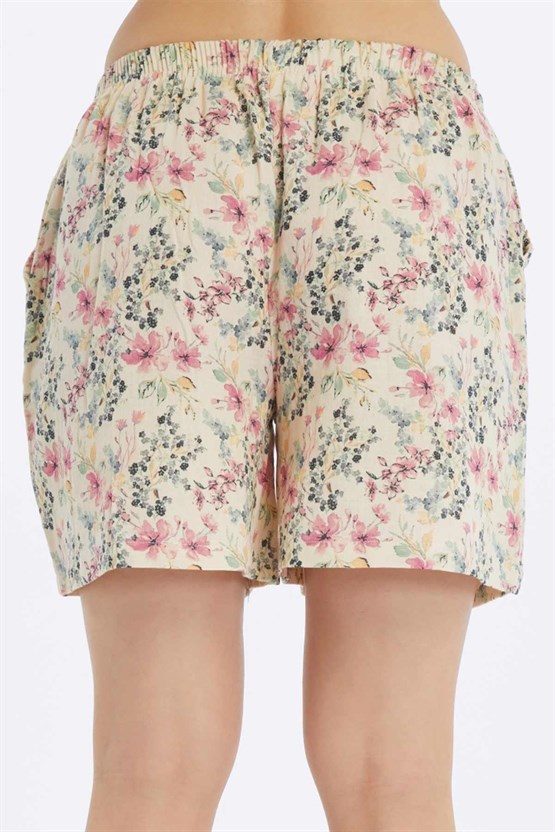 Mısırlı MÜSLİN Pamuklu Çiçekli Şort Pembe