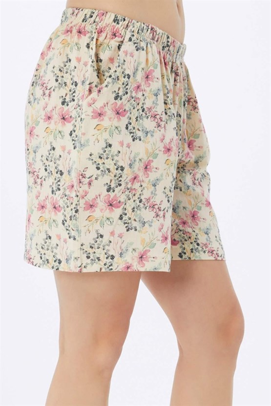 Mısırlı MÜSLİN Pamuklu Çiçekli Şort Pembe