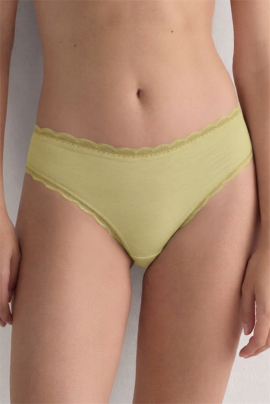 Mısırlı Modal Dantelli Cheeky Külot Açık Sarı