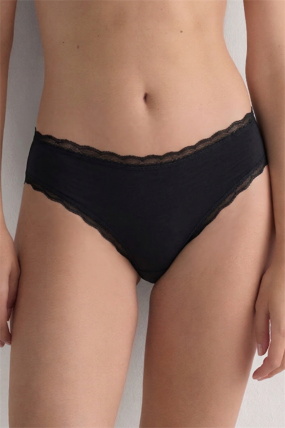 Mısırlı Modal Dantelli Cheeky Külot Siyah