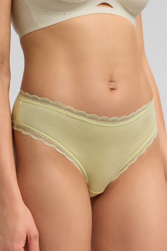 Mısırlı Modal Dantelli Slip Açık Sarı