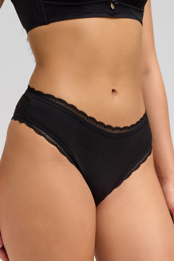 Mısırlı Modal Dantelli Slip Siyah
