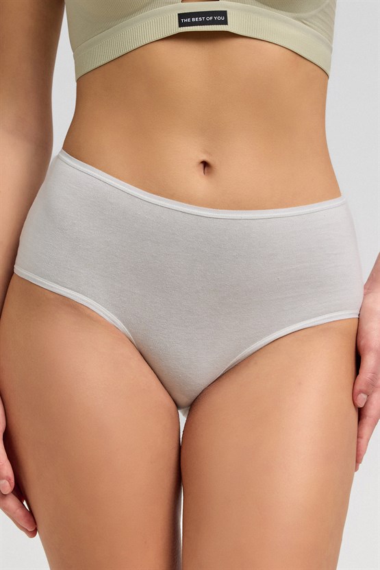 Kadın Modal Yüksek Bel Hipster Külot Ekru