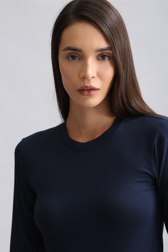 Mısırlı Modal by TENCEL BRITT Bisiklet Yaka Uzun Kollu Fanila / Sweatshirt Lacivert