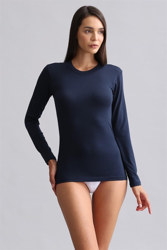 Mısırlı Modal by TENCEL BRITT Bisiklet Yaka Uzun Kollu Fanila / Sweatshirt Lacivert