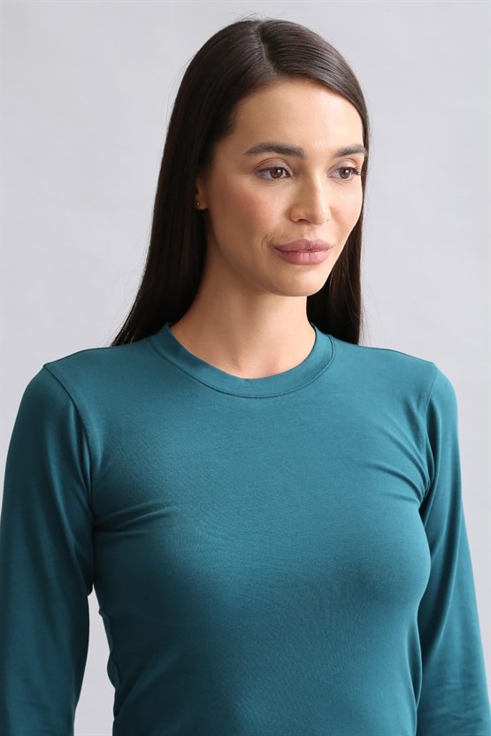 Mısırlı Modal by TENCEL BRITT Bisiklet Yaka Uzun Kollu Fanila / Sweatshirt Fit Green