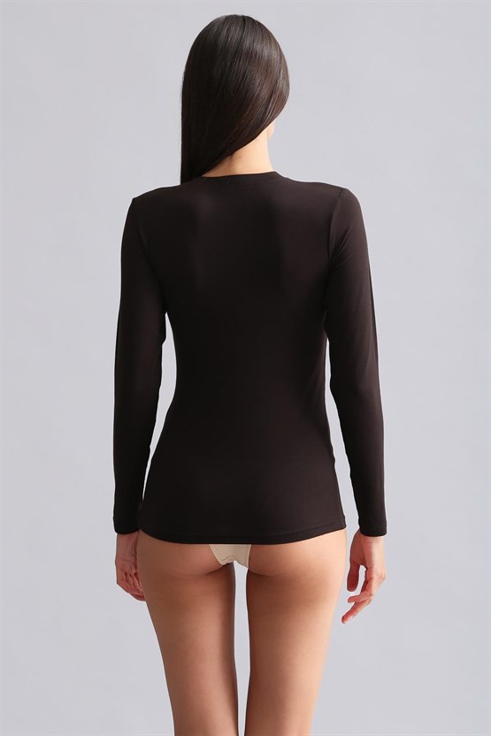 Mısırlı Modal by TENCEL BRITT Bisiklet Yaka Uzun Kollu Fanila / Sweatshirt Kahverengi