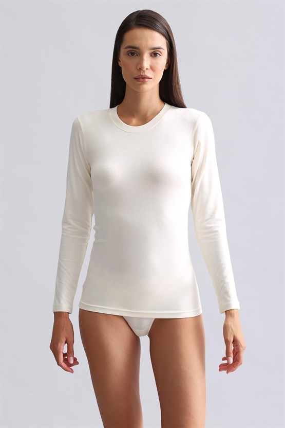 Mısırlı Modal by TENCEL BRITT Bisiklet Yaka Uzun Kollu Fanila / Sweatshirt Ekru