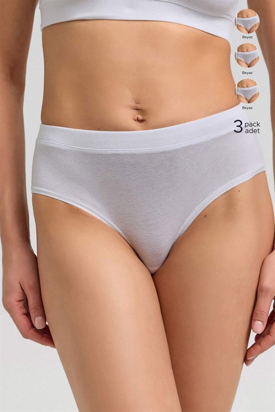 Mısırlı Modal by TENCEL HERA Brief Gizli Lastikli 3lü Slip Külot Beyaz