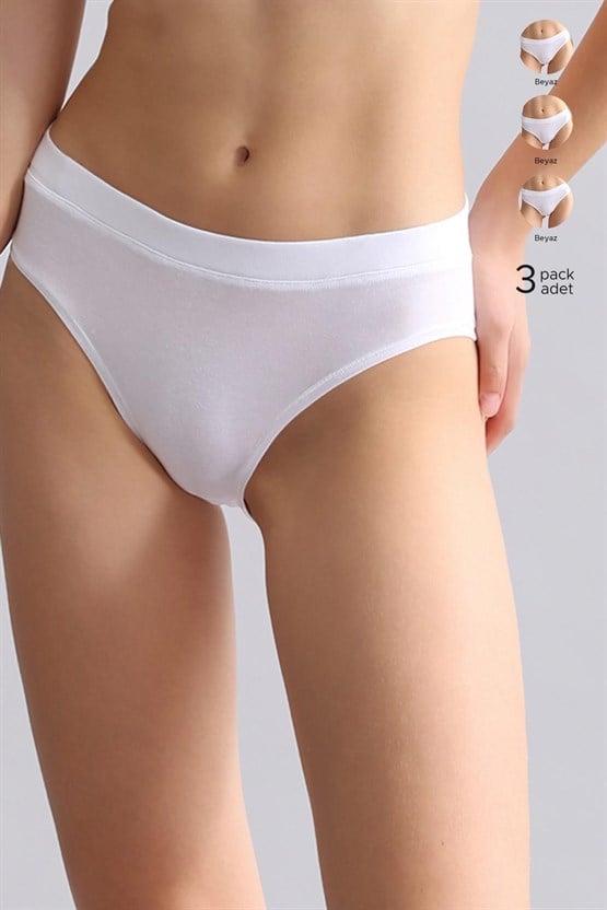 Mısırlı Modal by TENCEL HERA Gizli Lastikli Brazillian 3lü Külot Beyaz