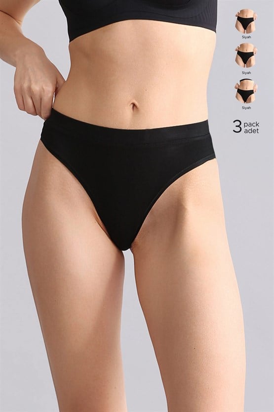Mısırlı Modal by TENCEL HERA Gizli Lastikli 3lü Tanga Siyah