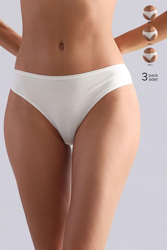Mısırlı Modal by TENCEL HERA İnce Lastikli 3lü Brazillian Külot Ekru
