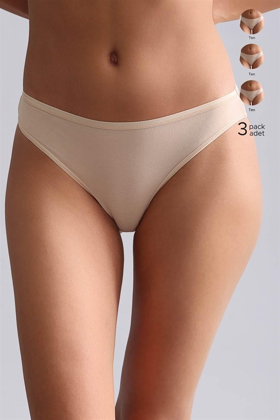 Mısırlı Modal by TENCEL HERA İnce Lastikli 3lü Brazillian Külot Ten