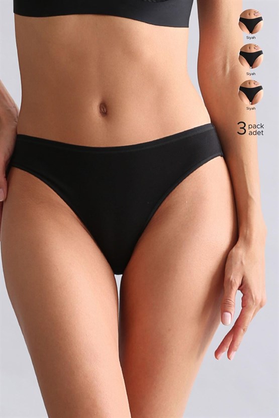 Mısırlı Modal by TENCEL HERA İnce Lastikli 3lü Brazillian Külot Siyah