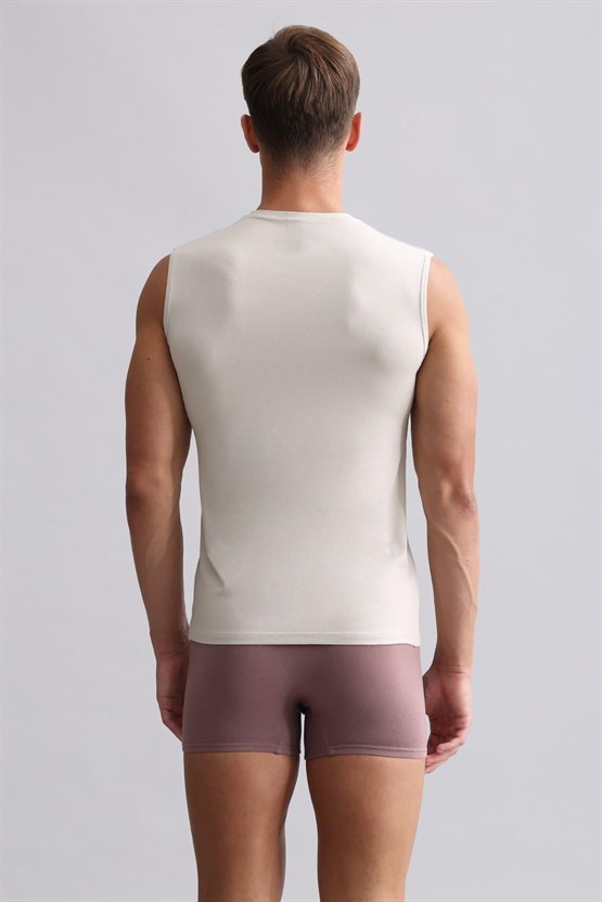 Mısırlı Modal by TENCEL HERCULES Slim Fit V Yaka Sporcu Atlet / T-Shirt Toprak Bej