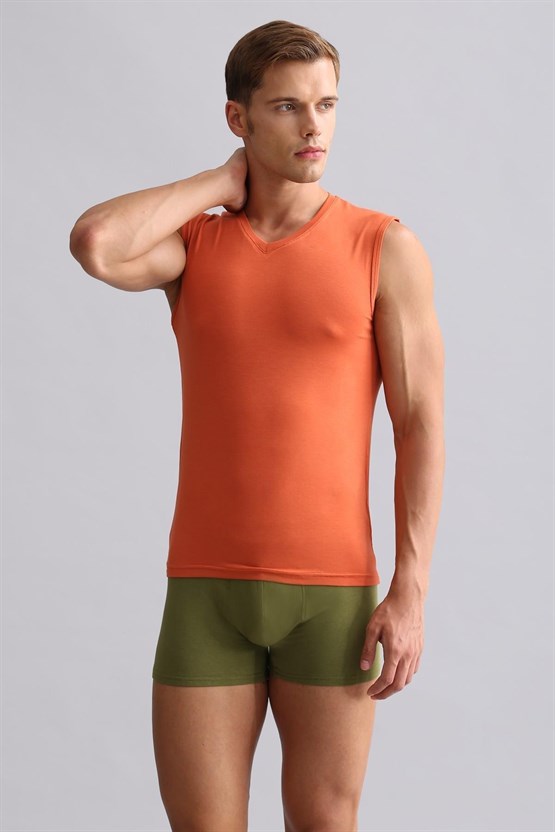 Mısırlı Modal by TENCEL HERCULES Slim Fit V Yaka Sporcu Atlet / T-Shirt Pas Kırmızı