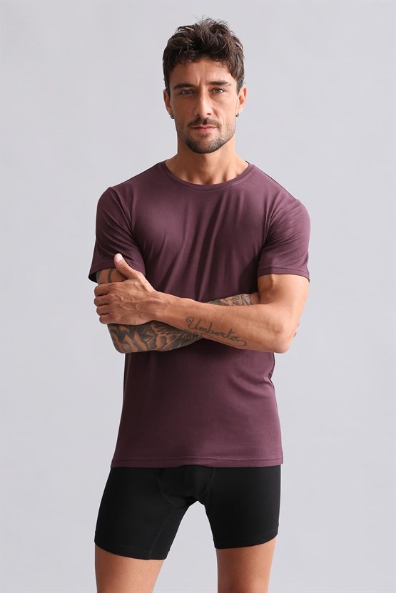 Mısırlı Modal by TENCEL HERCULES Slim Fit Bisiklet Yaka Fanila / T-Shirt Mor