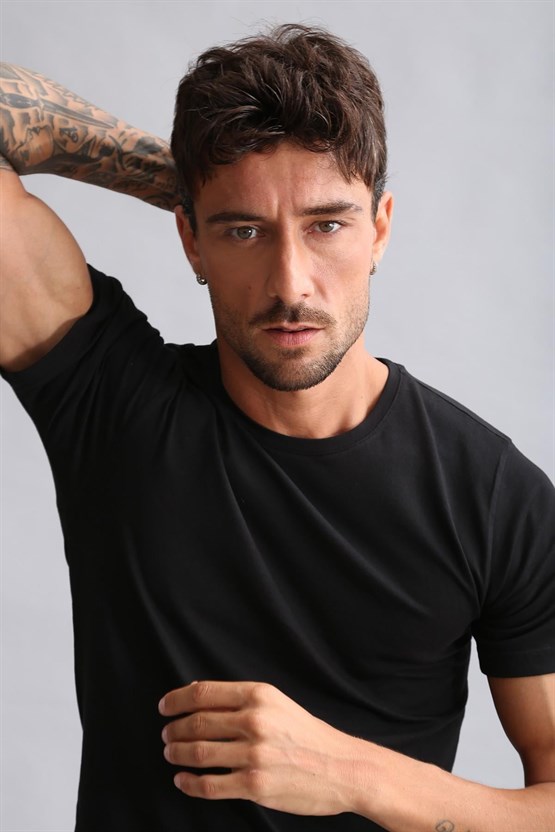 Mısırlı Modal by TENCEL HERCULES Slim Fit Bisiklet Yaka Fanila / T-Shirt Siyah