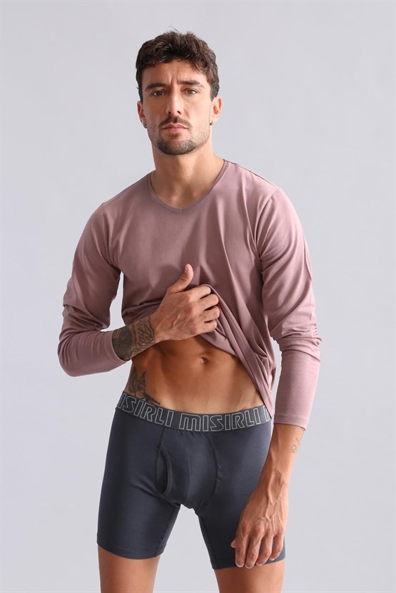 Mısırlı Modal by TENCEL HERCULES Slim Fit V Yaka Uzun Kollu Fanila / T-Shirt Lavender