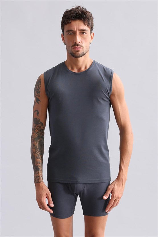 Mısırlı Modal by TENCEL HERCULES Slim Fit Bisiklet Yaka Sporcu Atlet / T-Shirt Antrasit