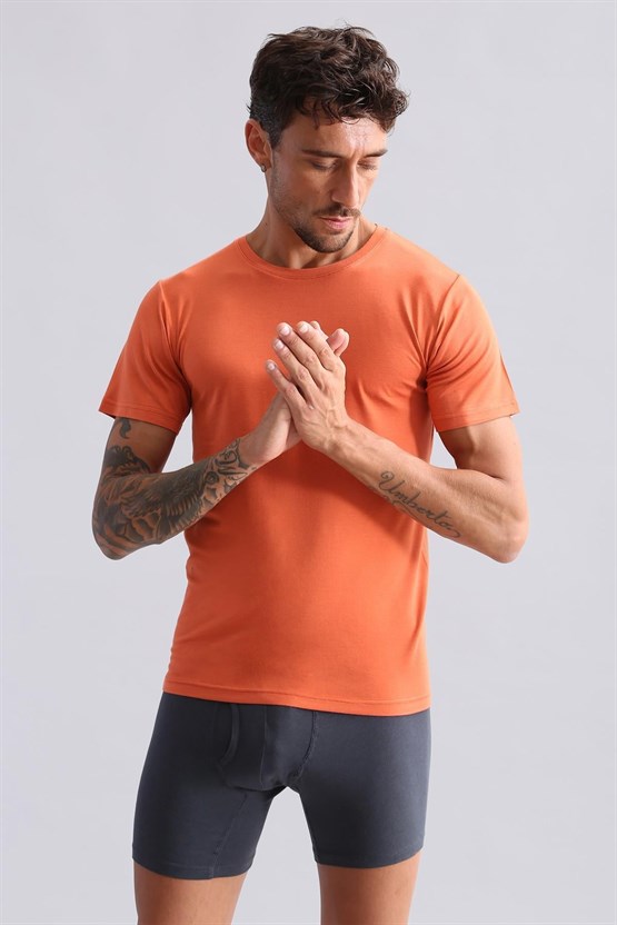 Mısırlı Modal by TENCEL HERCULES Slim Fit Bisiklet Yaka Fanila / T-Shirt Pas Kırmızı