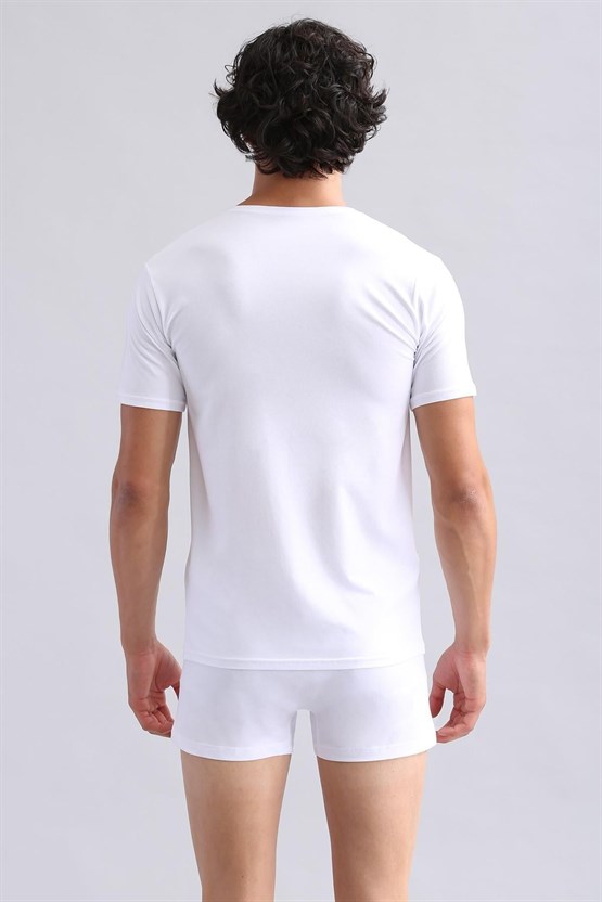 Mısırlı Modal by TENCEL HERCULES Slim Fit V Yaka Fanila / T-Shirt Beyaz