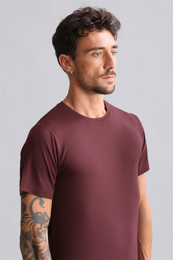 Mısırlı Modal by TENCEL HERCULES Slim Fit Bisiklet Yaka Fanila / T-Shirt Bordo