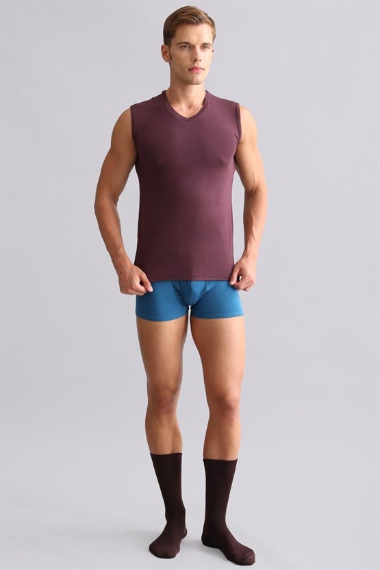 Mısırlı Modal by TENCEL HERCULES Slim Fit V Yaka Sporcu Atlet / T-Shirt Mor