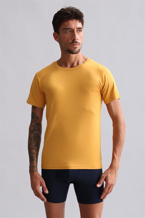 Mısırlı Modal by TENCEL HERCULES Slim Fit Bisiklet Yaka Fanila / T-Shirt Hardal