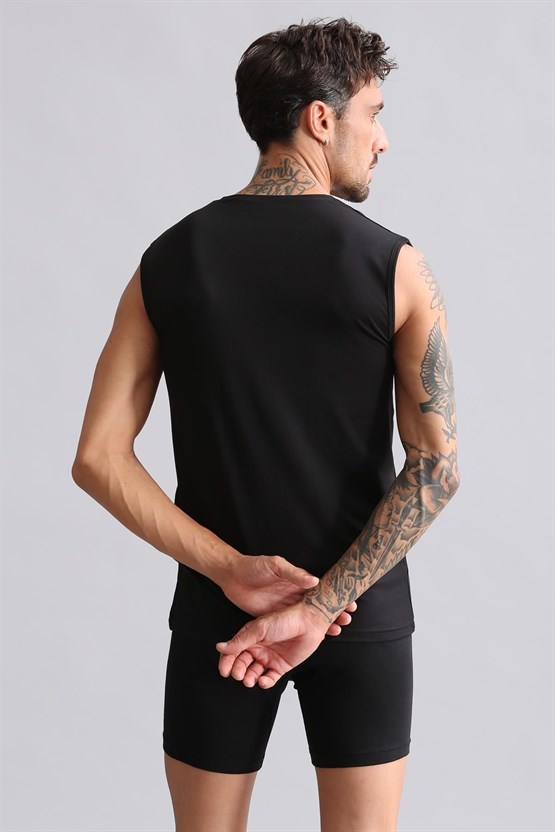 Mısırlı Modal by TENCEL HERCULES Slim Fit Bisiklet Yaka Sporcu Atlet / T-Shirt Siyah