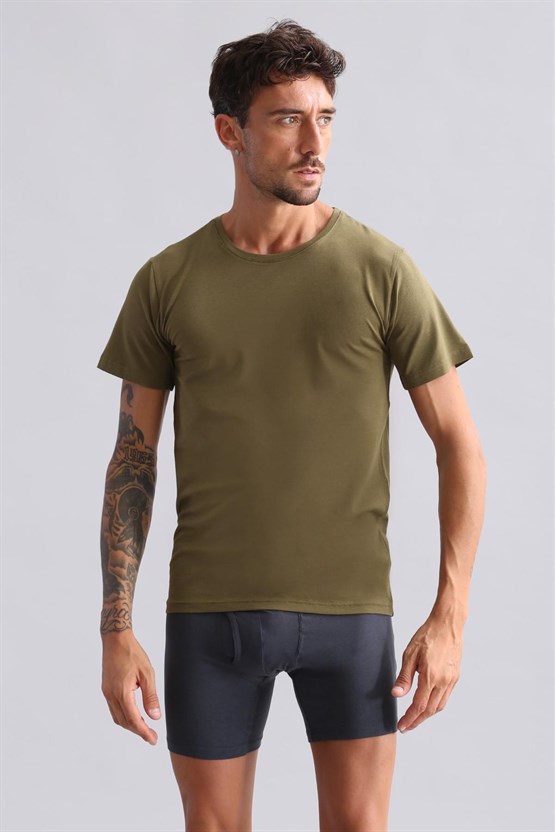 Mısırlı Modal by TENCEL HERCULES Slim Fit Bisiklet Yaka Fanila / T-Shirt Koyu Haki