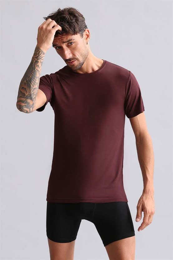 Mısırlı Modal by TENCEL HERCULES Slim Fit Bisiklet Yaka Fanila / T-Shirt Bordo