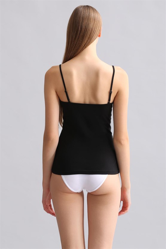 Mısırlı Modal by TENCEL SARAH İnce Askılı Atlet Siyah