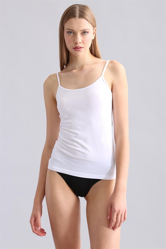 Mısırlı Modal by TENCEL SARAH İnce Askılı Atlet Beyaz