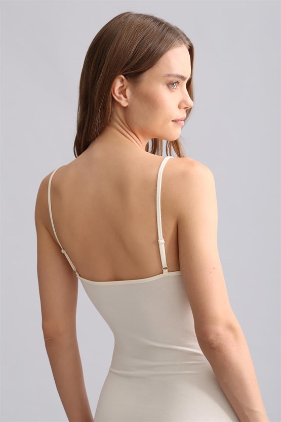 Mısırlı Modal by TENCEL SNAP İnce Askılı Bodysuit Ekru