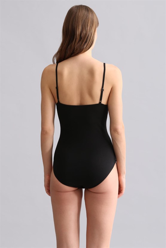 Mısırlı Modal by TENCEL SNAP İnce Askılı Bodysuit Siyah